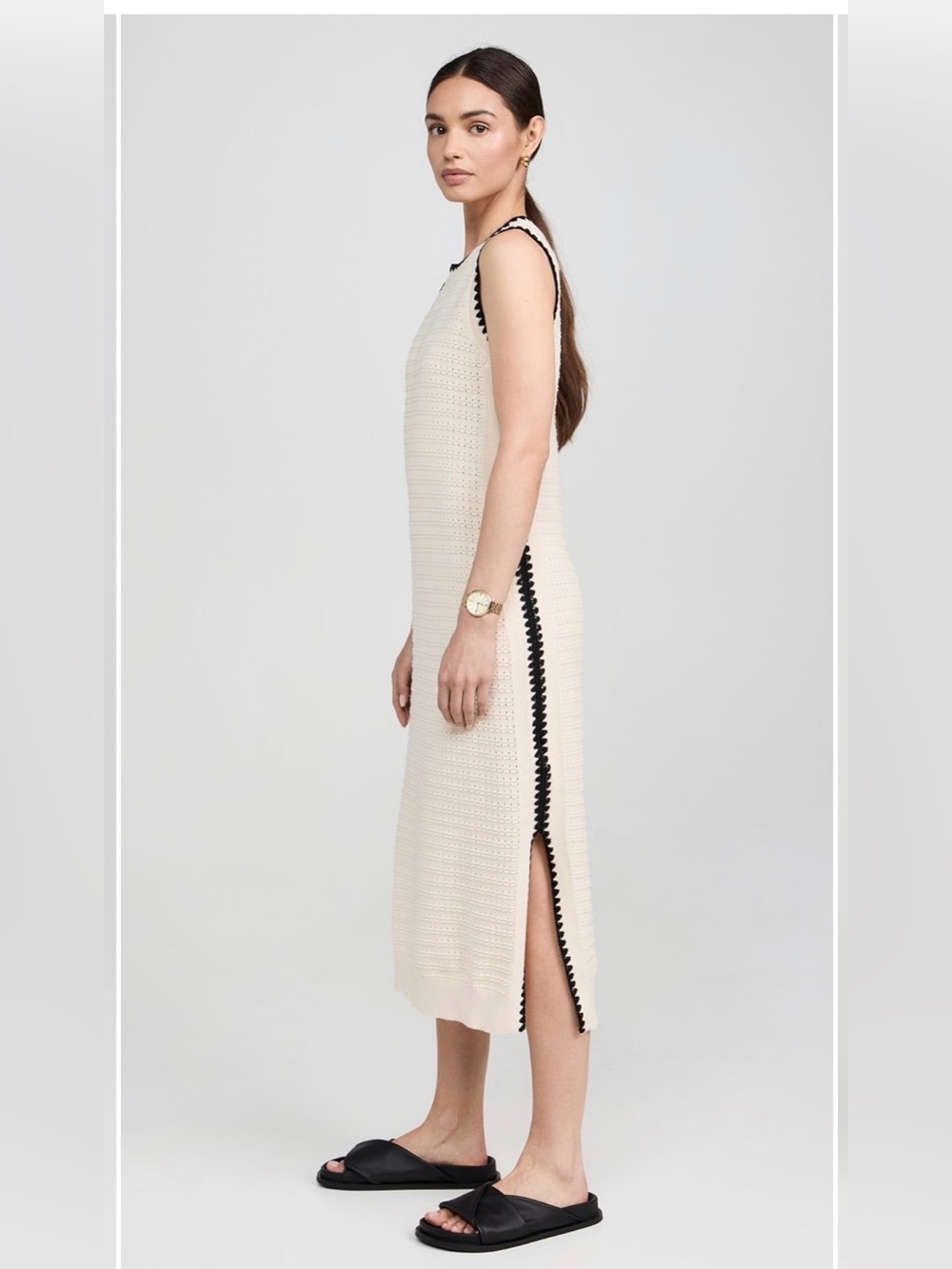 Varley Dwight Tank Knit Dress Cream/Black Size Medium - Picture 4 of 15